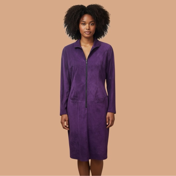 Vintage Onde Purple Suede Zip Dress Pockets 16 - Picture 4 of 16